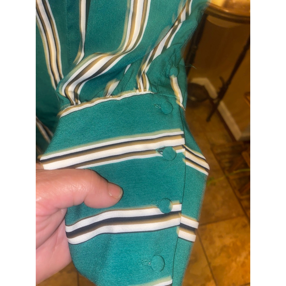 Womens 7th Avenue green & White Long Sleeve Dress L - Picture 5 of 8